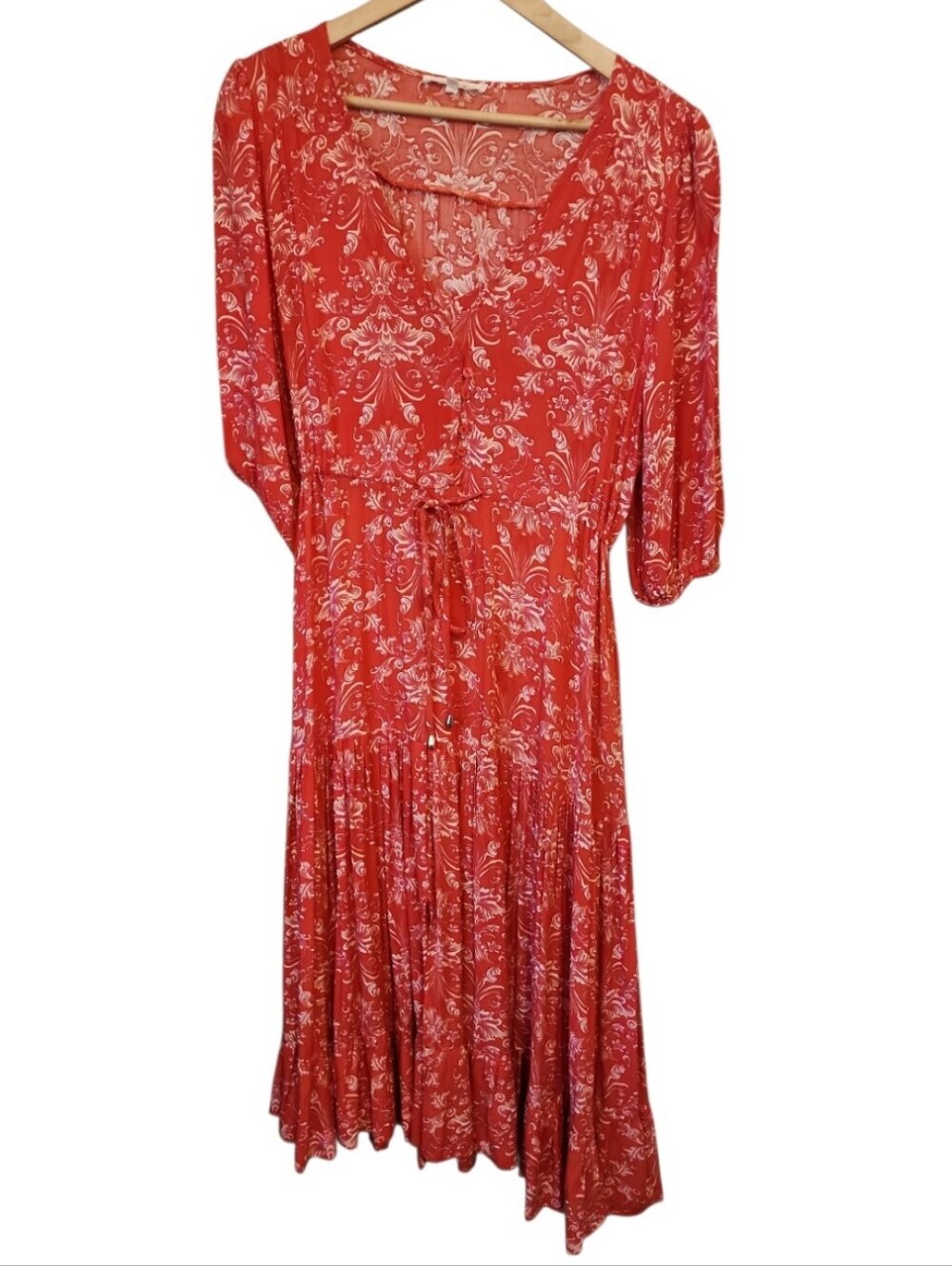 ABEL THE LABEL Strawberry Kisses Boho Maxi Dress Size Medium Anthropologie Red - Picture 2 of 10